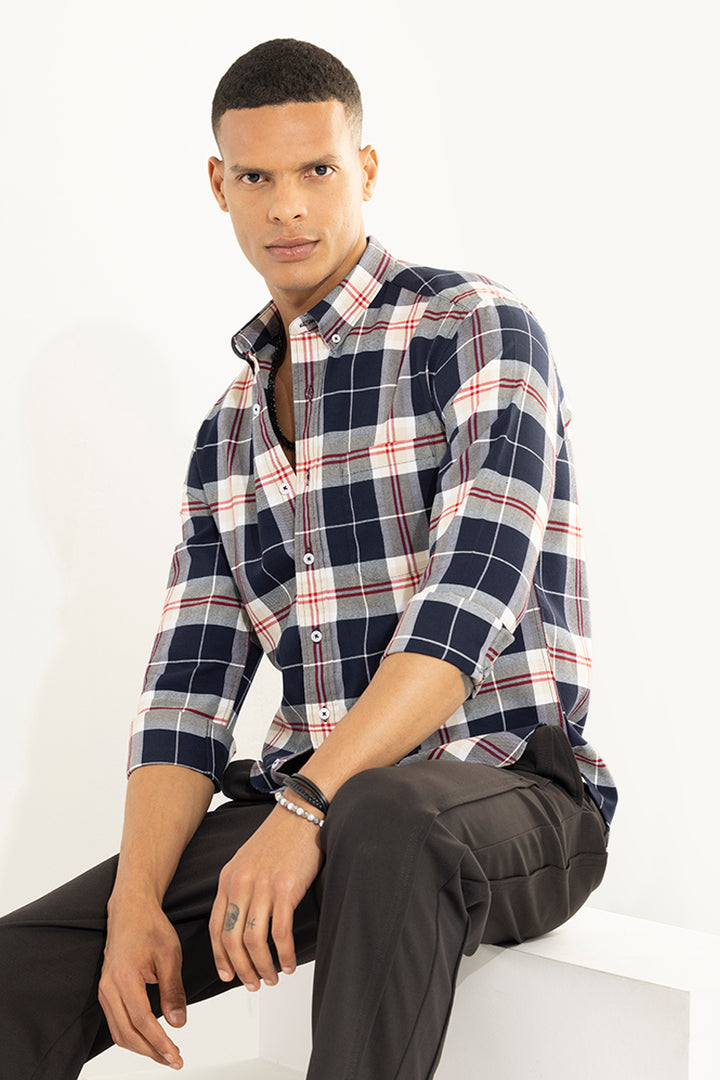 Bold Block Line Dark Navy Checks Shirt