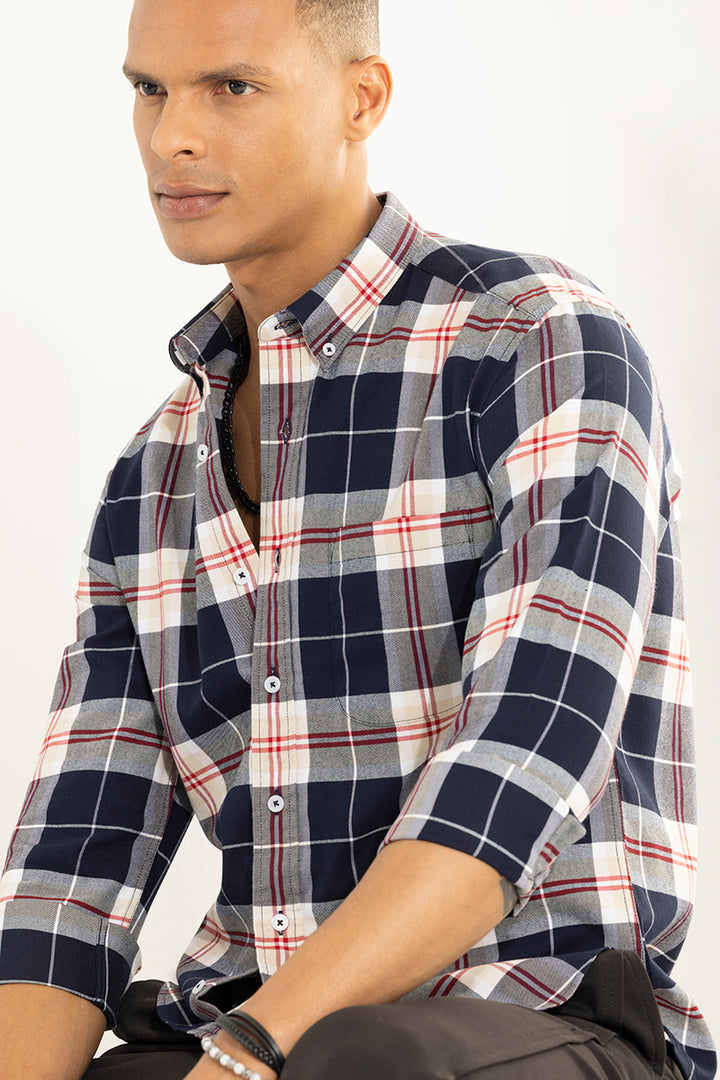 Bold Block Line Dark Navy Checks Shirt