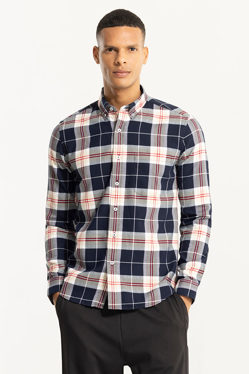 Bold Block Line Dark Navy Checks Shirt