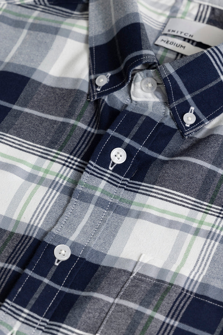 Bold Block Line White Navy Checks Shirt