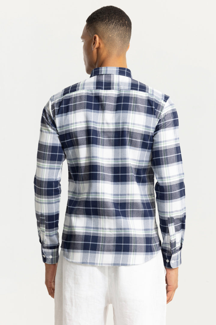 Bold Block Line White Navy Checks Shirt