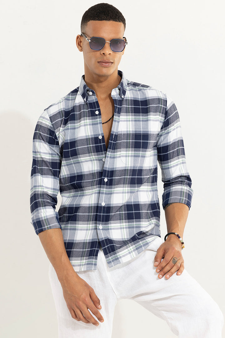 Bold Block Line White Navy Checks Shirt