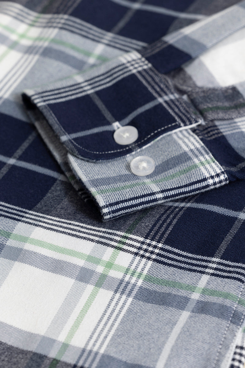 Bold Block Line White Navy Checks Shirt