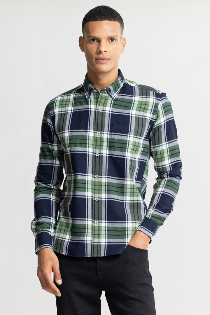 Bold Block Line Navy Green Checks Shirt