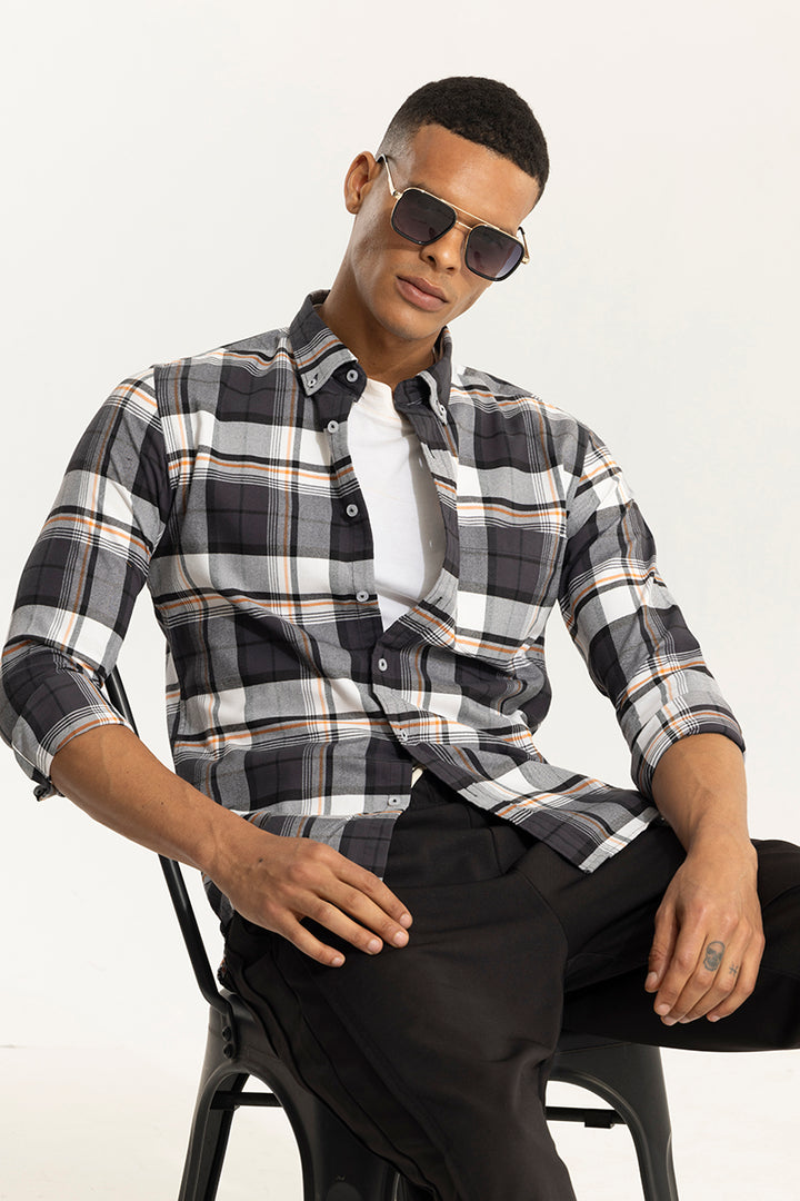 Bold Block Line Mink Grey Checks Shirt