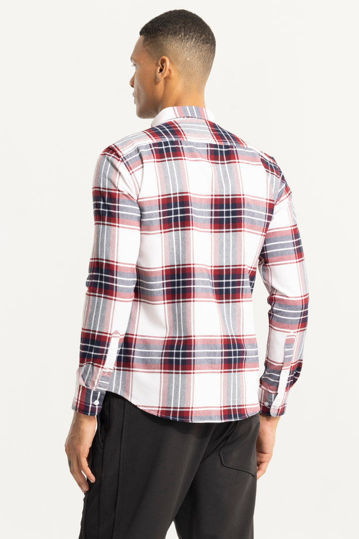 Bold Block Line White Red Checks Shirt