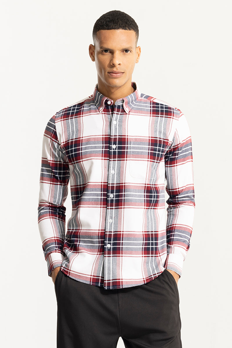 Bold Block Line White Red Checks Shirt