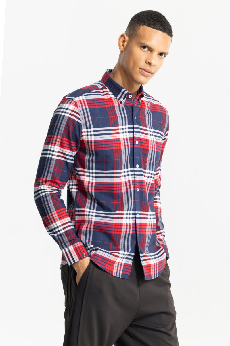 Bold Block Line Navy Red Checks  Shirt