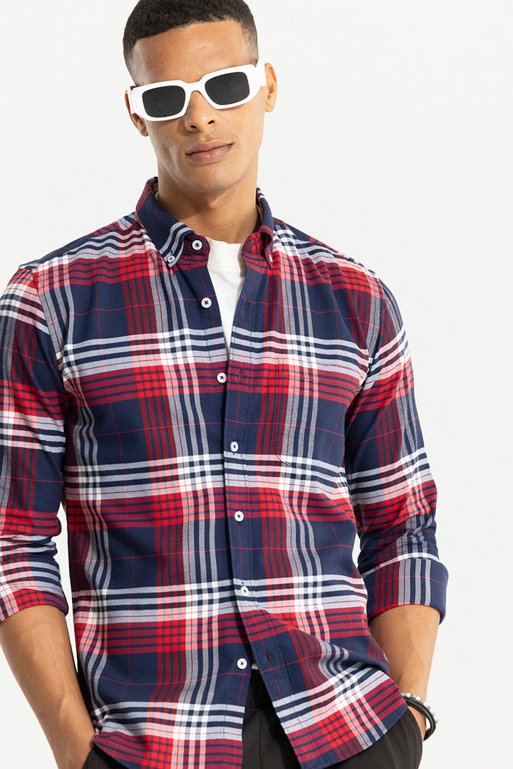 Bold Block Line Navy Red Checks  Shirt