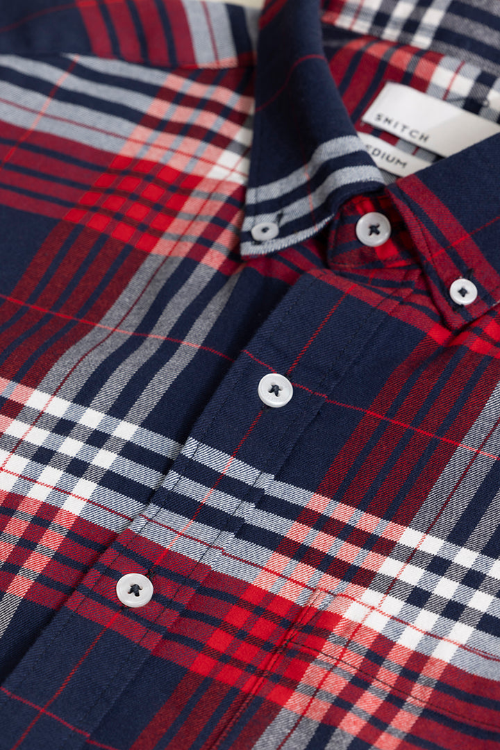 Bold Block Line Navy Red Checks  Shirt