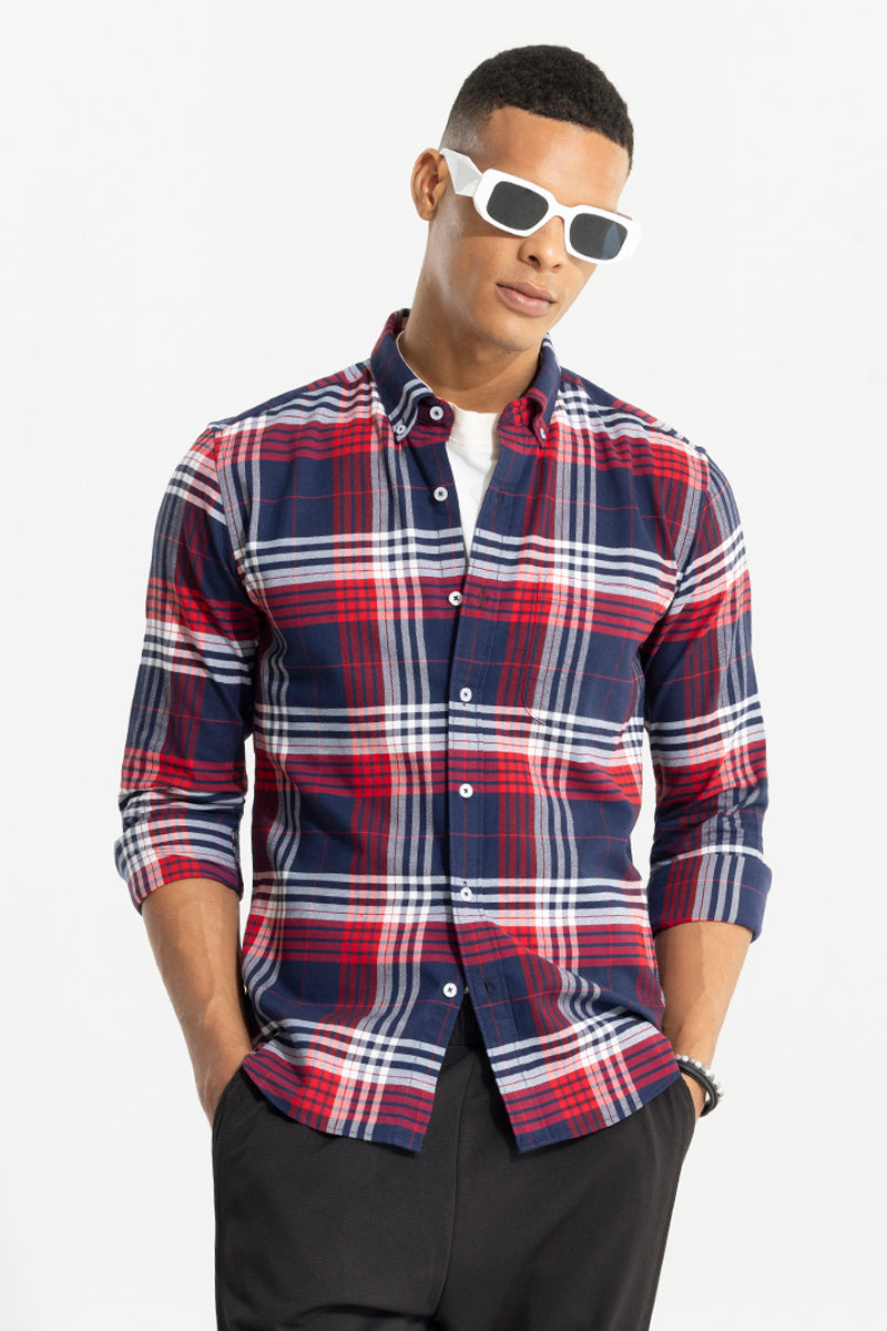 Bold Block Line Navy Red Checks  Shirt