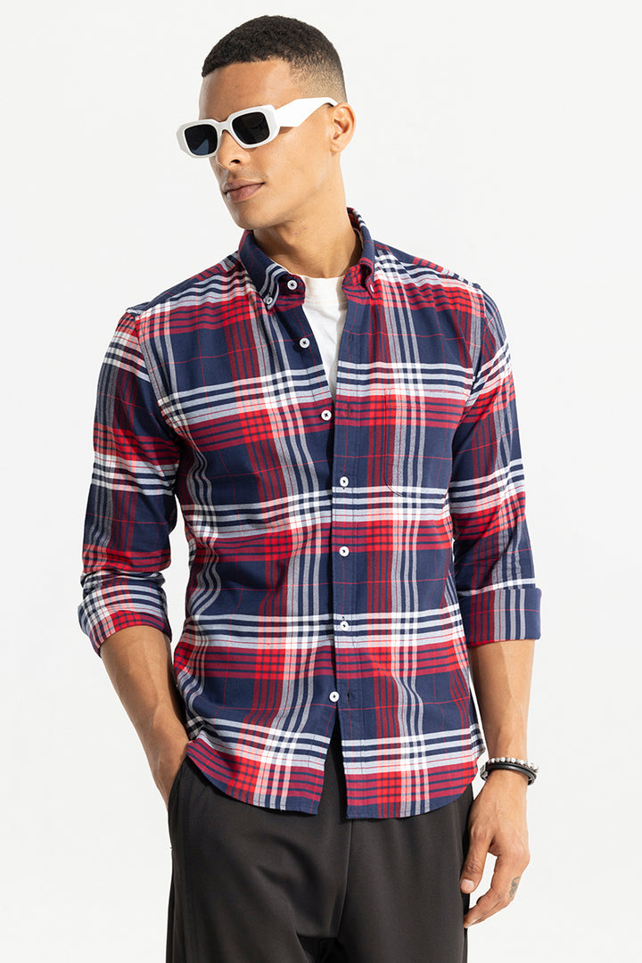 Bold Block Line Navy Red Checks  Shirt