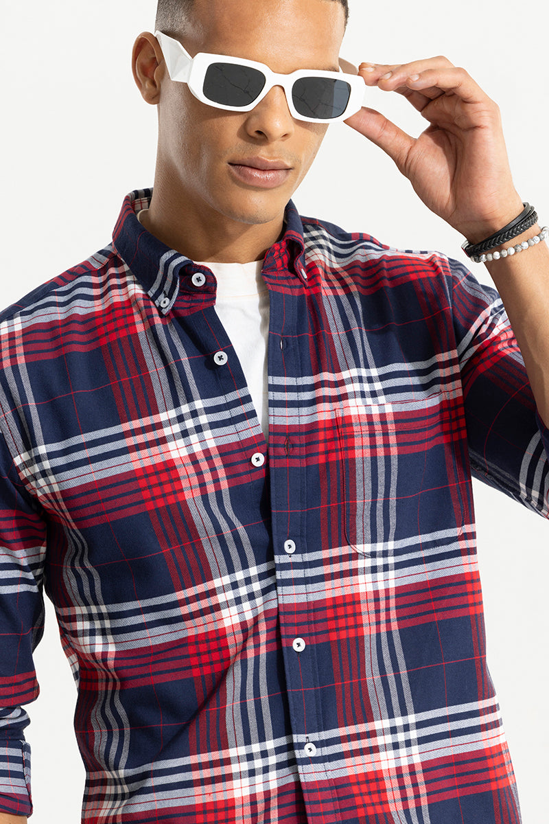 Bold Block Line Navy Red Checks  Shirt