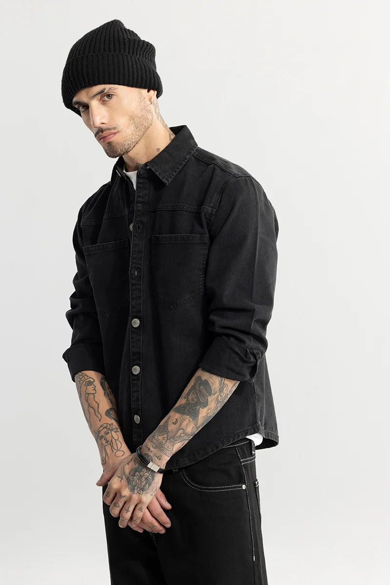 Buy Washed Black Fitted Western Denim Shirt from Next USA