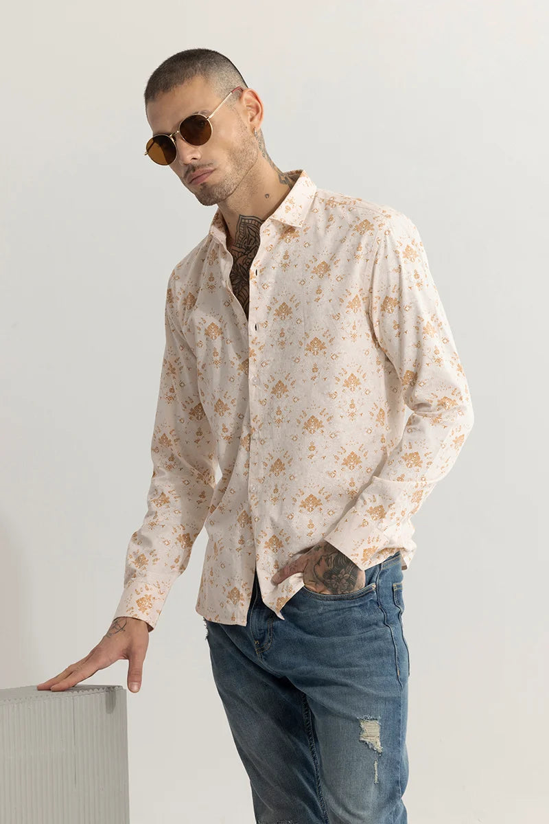 Buy Men's Ornament Motif Peach Shirt Online | SNITCH