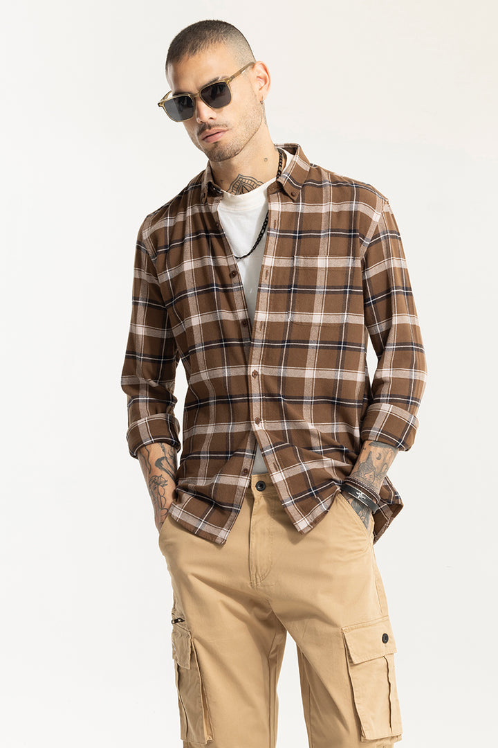 Fogey Mocha Brown Checks Shirt