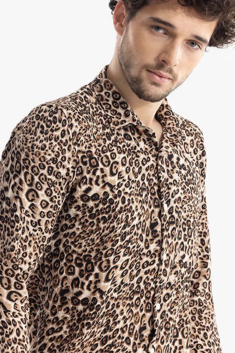 Buy Men's Wild Cheetah Print Brown Shirt Online | SNITCH