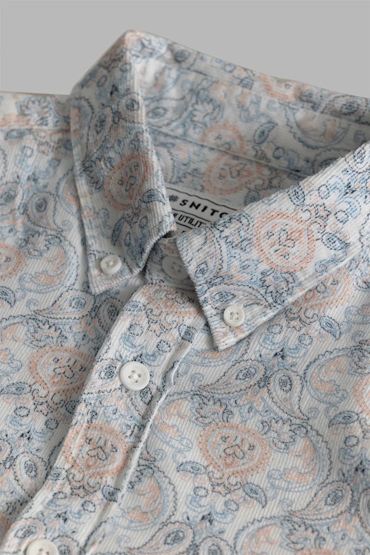 Indian Motif Print Peach Corduroy Shirt