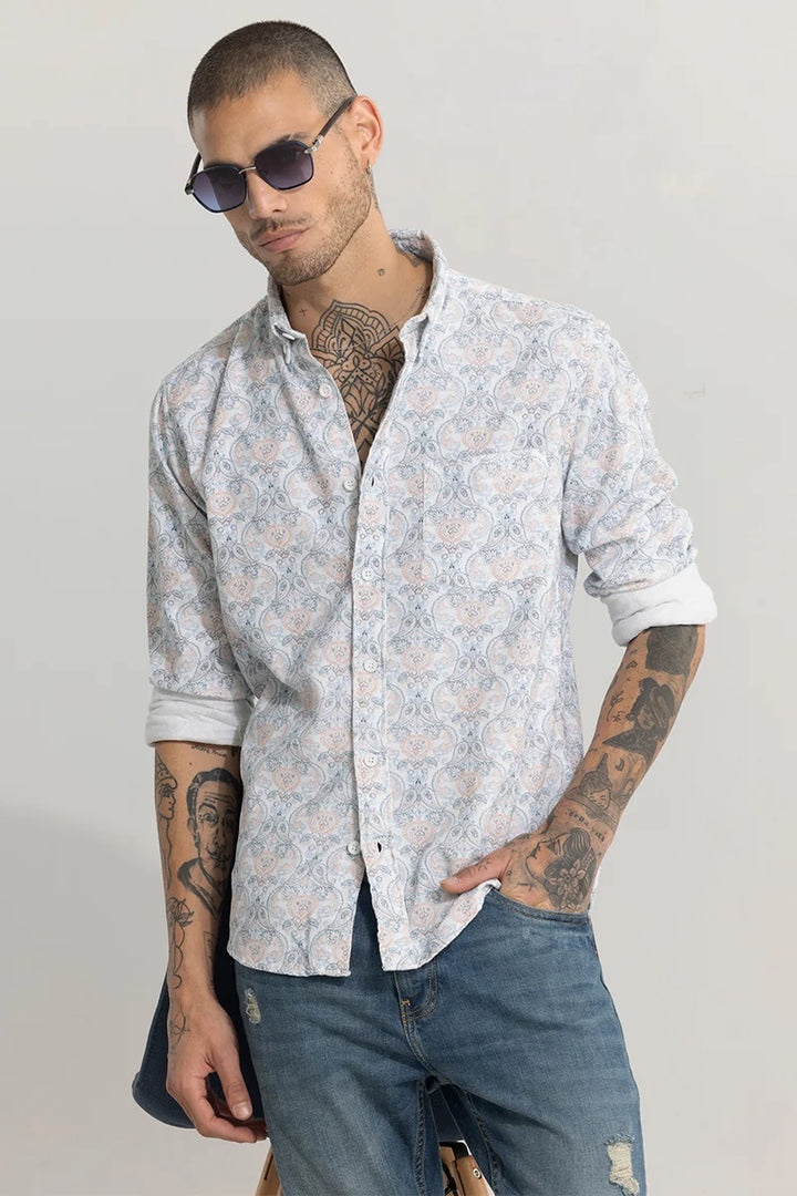 Indian Motif Print Peach Corduroy Shirt