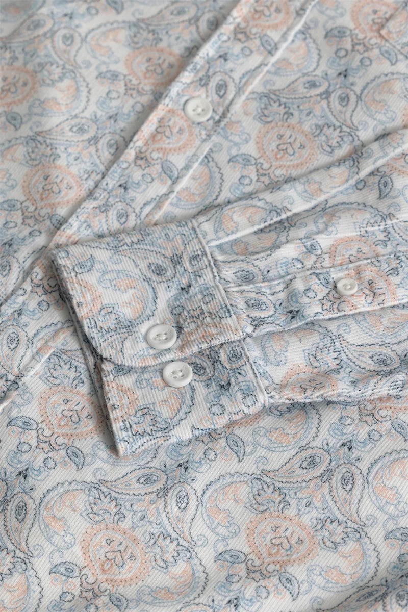 Indian Motif Print Peach Corduroy Shirt