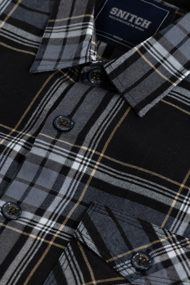 Grid Hatch Grey Checks Shirt