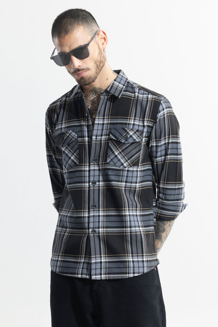 Grid Hatch Grey Checks Shirt