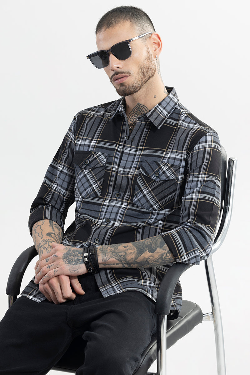 Grid Hatch Grey Checks Shirt