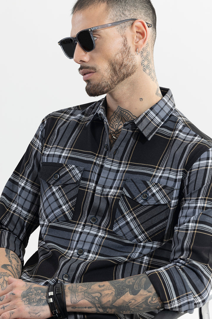 Grid Hatch Grey Checks Shirt