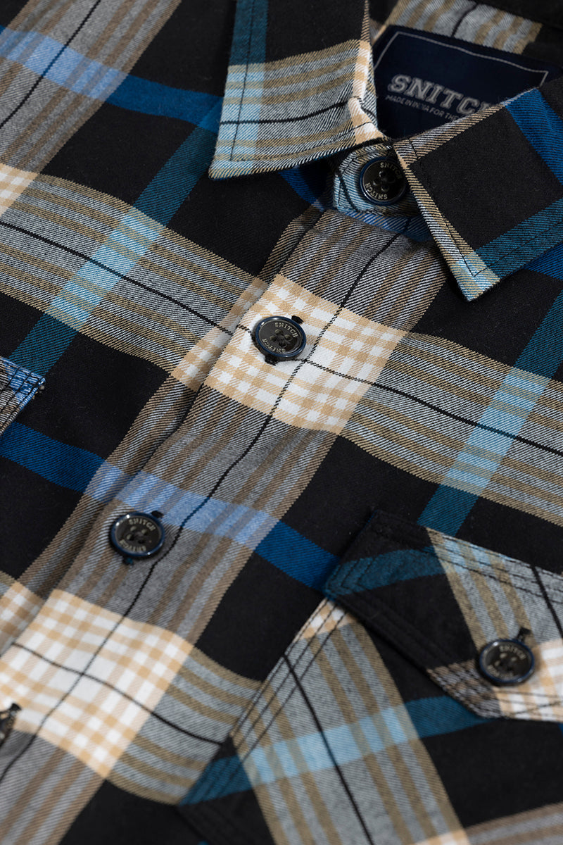 Grid Hatch Jet Black Checks Shirt