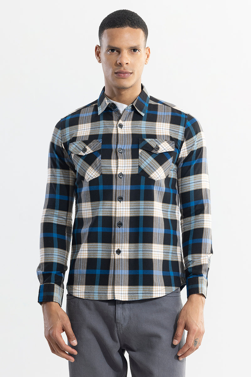 Grid Hatch Jet Black Checks Shirt