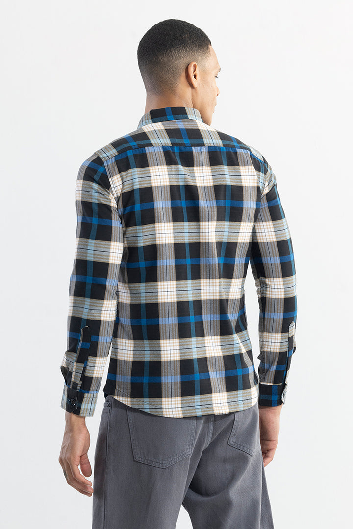 Grid Hatch Jet Black Checks Shirt