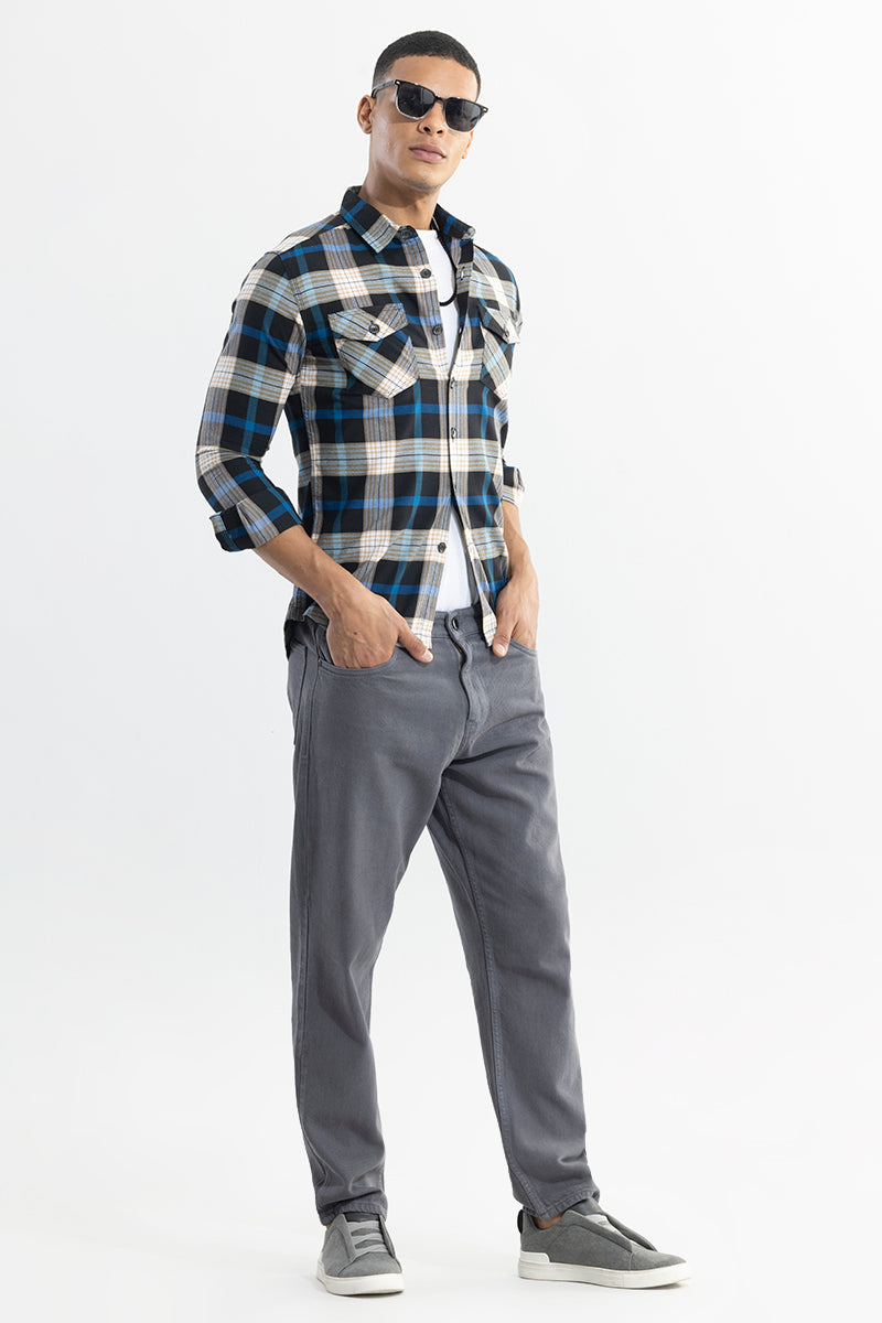 Grid Hatch Jet Black Checks Shirt