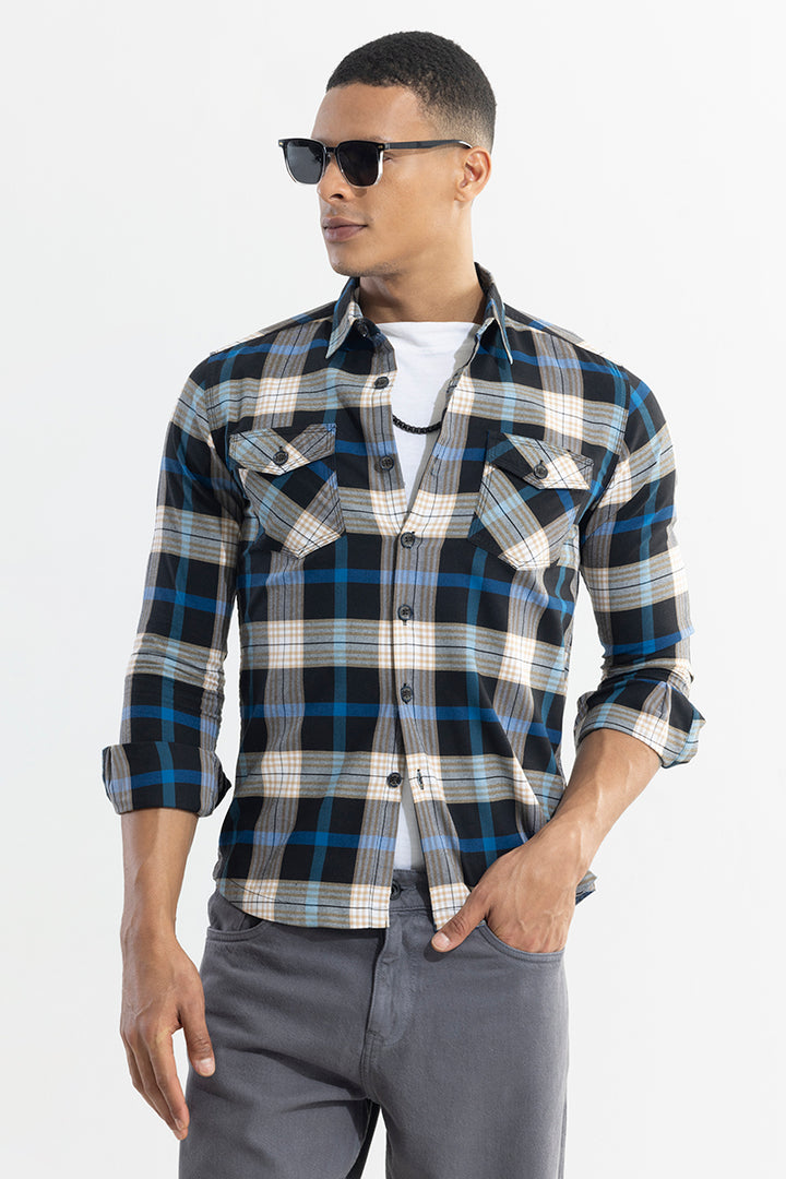 Grid Hatch Jet Black Checks Shirt