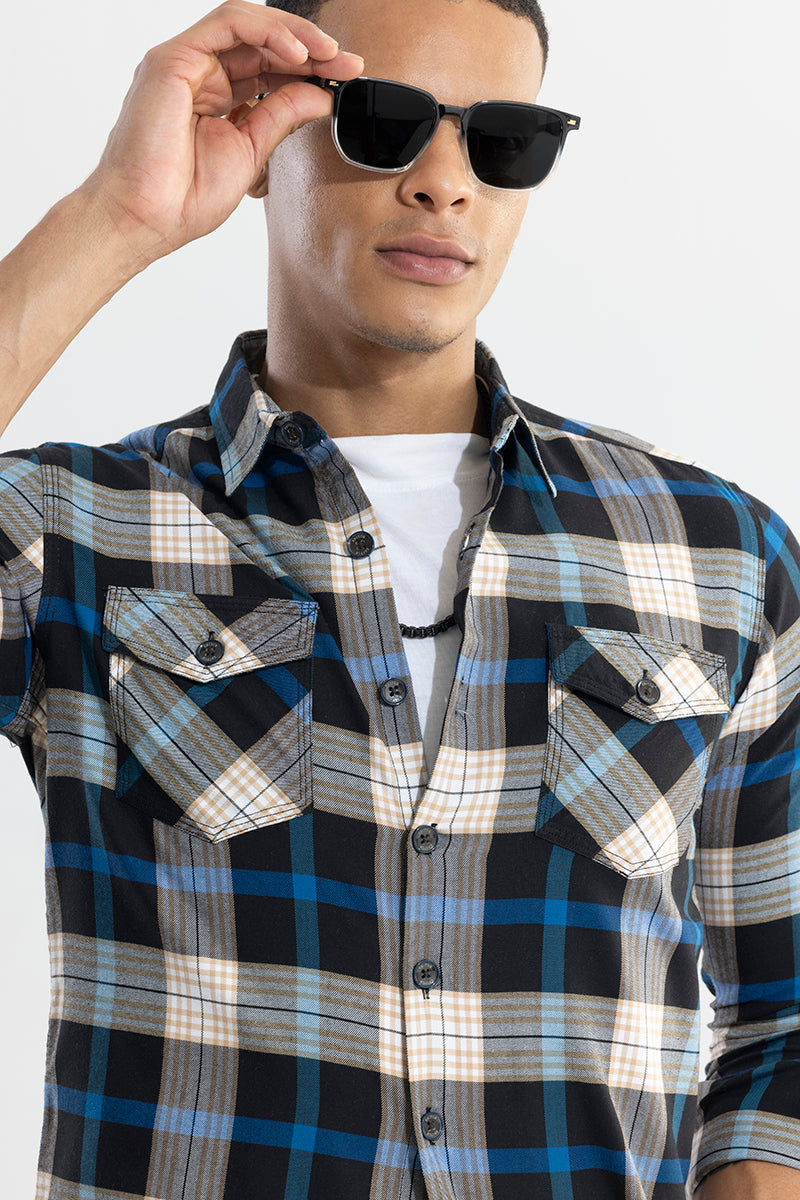 Grid Hatch Jet Black Checks Shirt