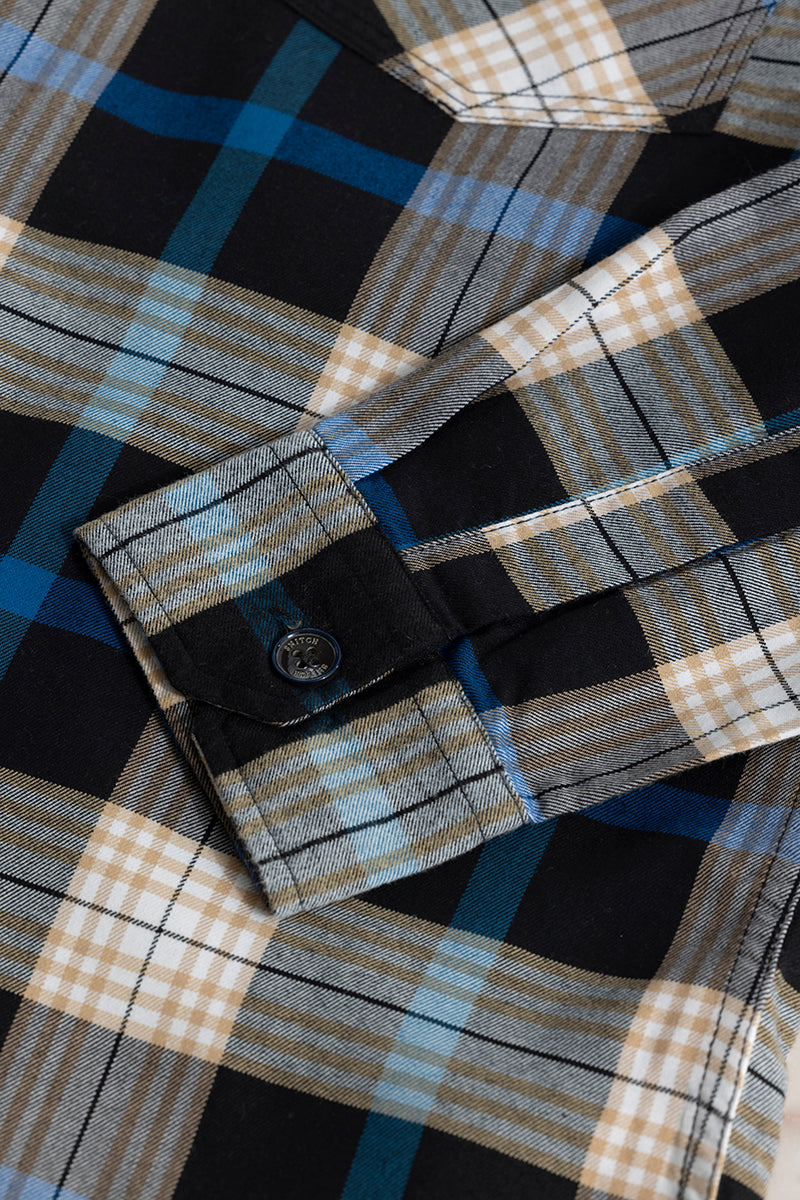 Grid Hatch Jet Black Checks Shirt