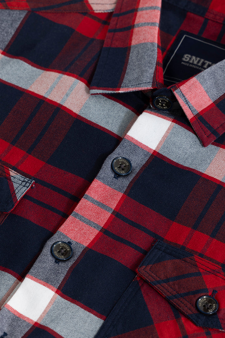 Grid Hatch Candy Red Checks Shirt