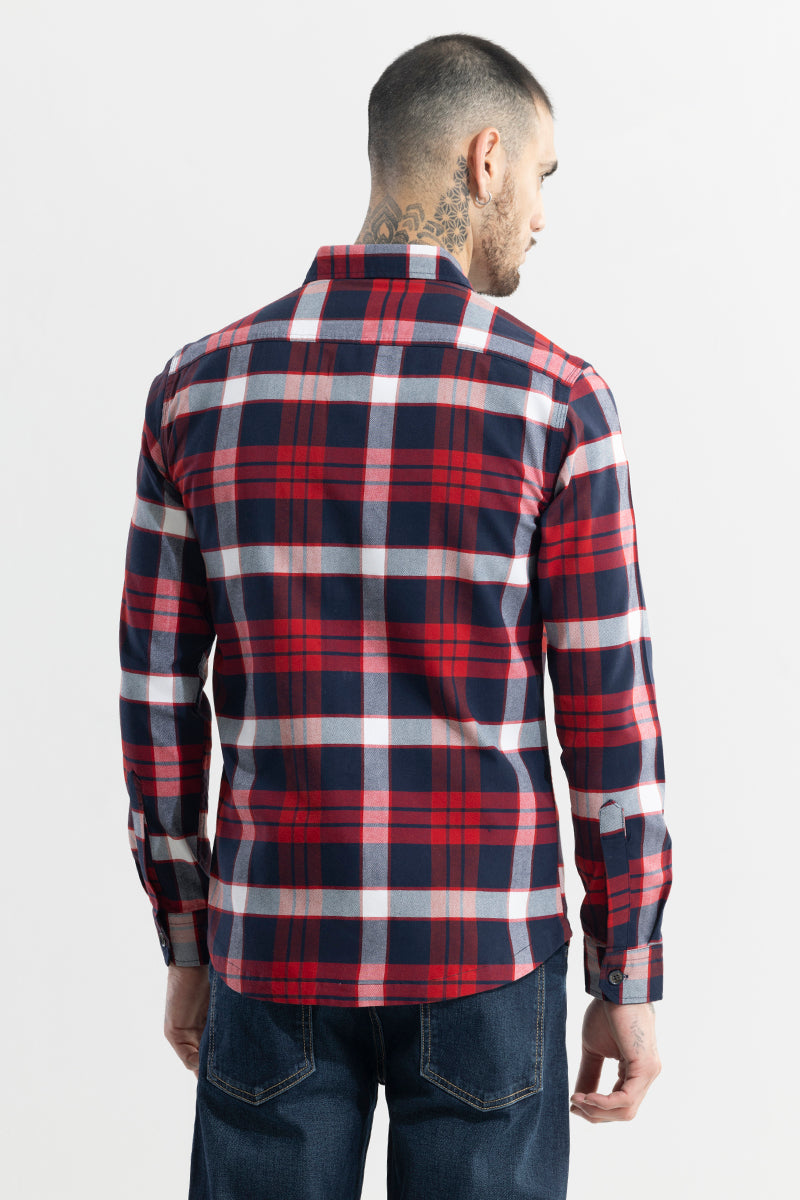 Grid Hatch Candy Red Checks Shirt