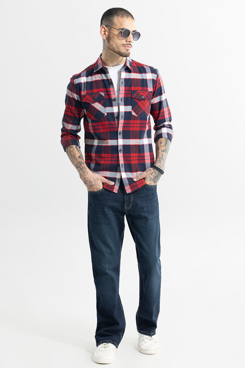 Grid Hatch Candy Red Checks Shirt