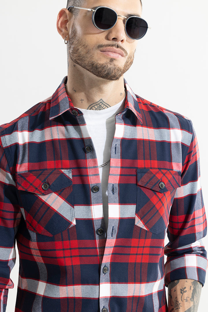 Grid Hatch Candy Red Checks Shirt