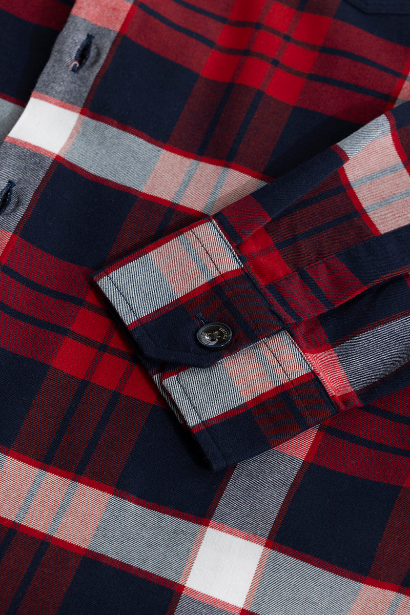 Grid Hatch Candy Red Checks Shirt