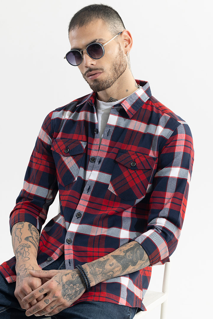 Grid Hatch Candy Red Checks Shirt