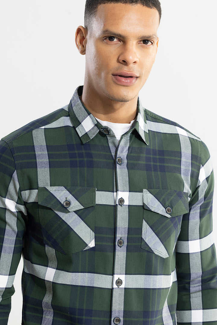 Grid Hatch Green Checks Shirt