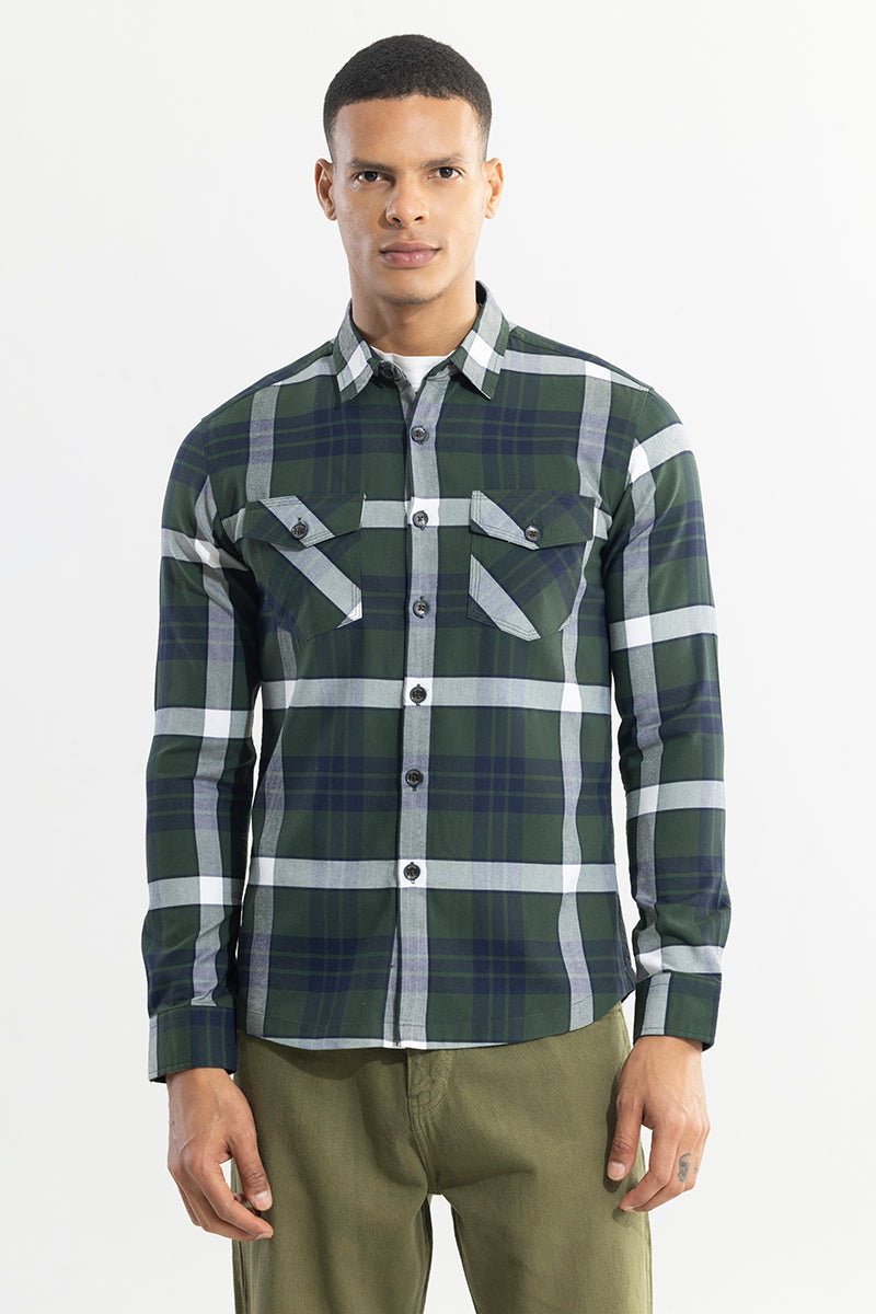 Grid Hatch Green Checks Shirt