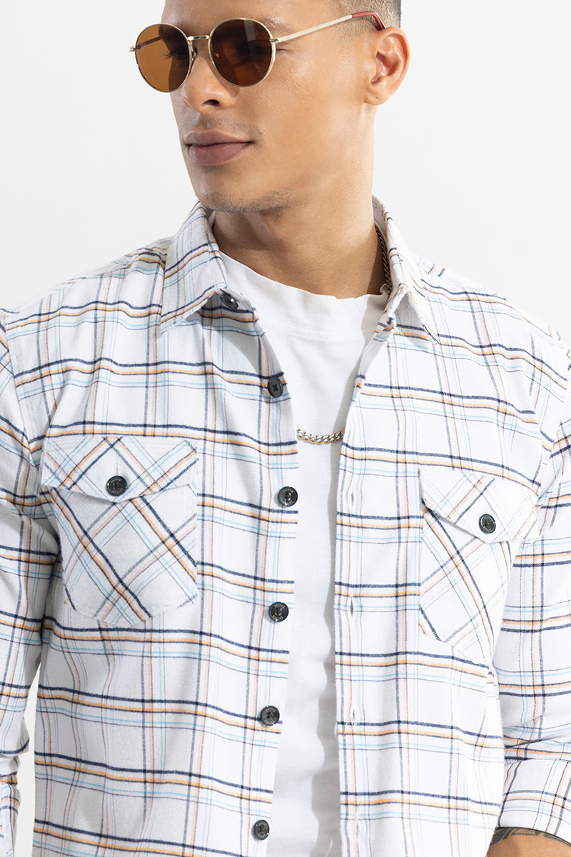 Grid Hatch White Checks Shirt