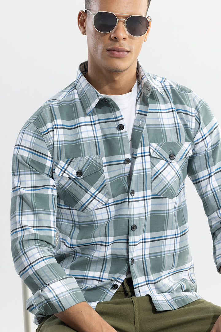 Grid Hatch Fern Green Checks Shirt