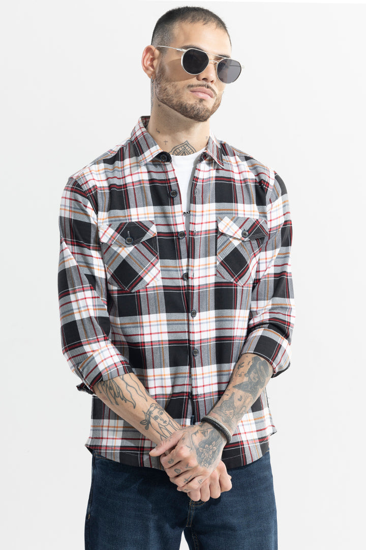 Grid Hatch Fog Grey Checks Shirt