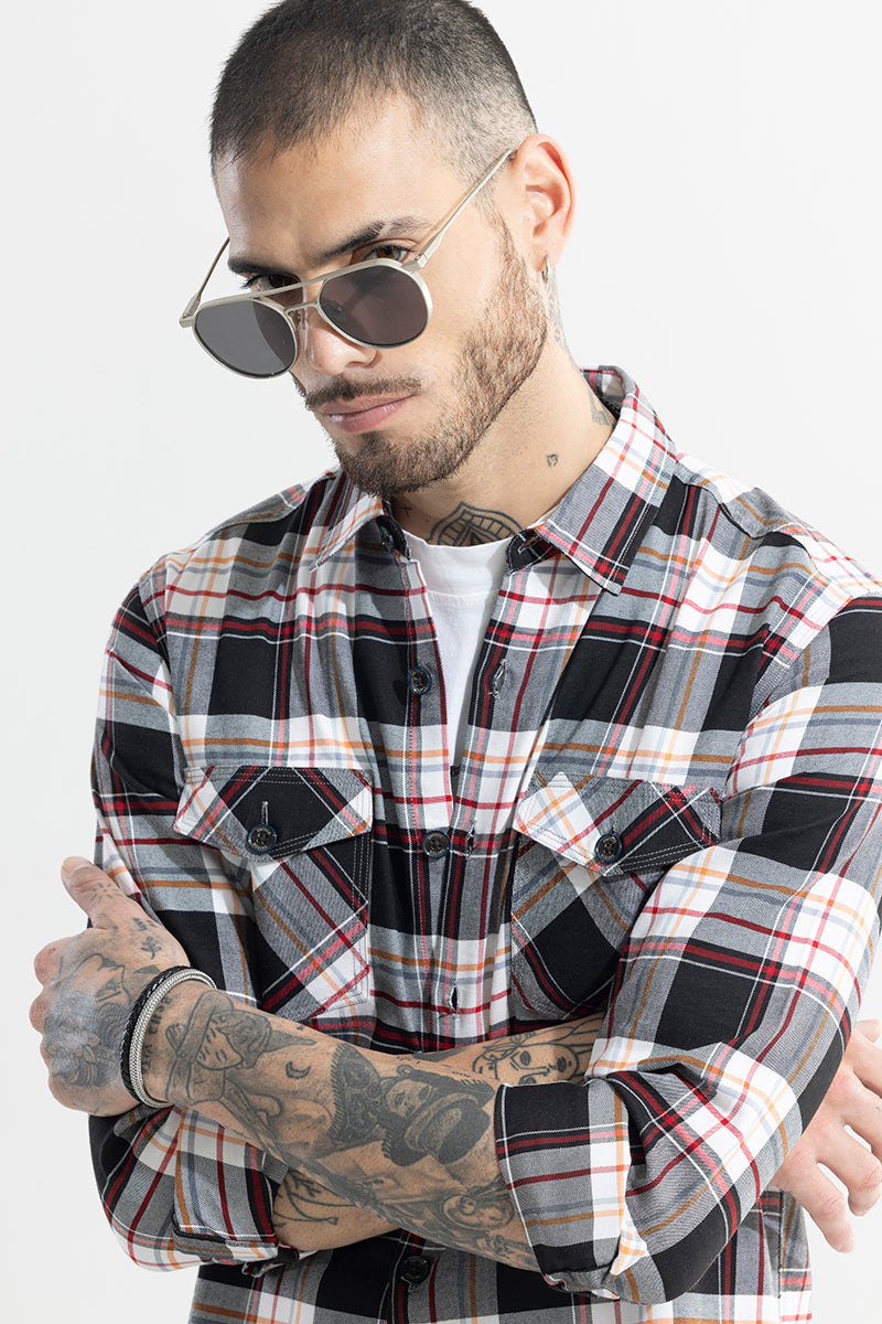 Grid Hatch Fog Grey Checks Shirt