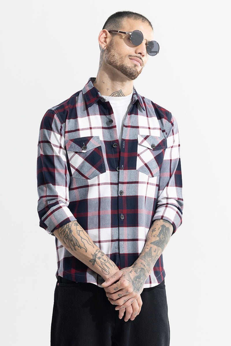 Grid Hatch Maroon Checks Shirt