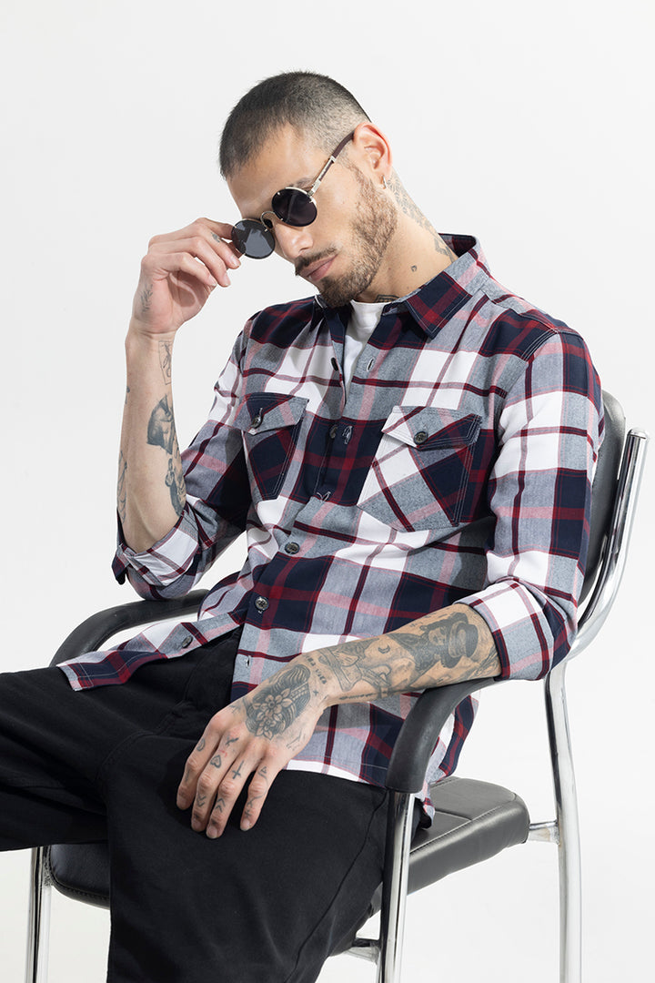 Grid Hatch Maroon Checks Shirt