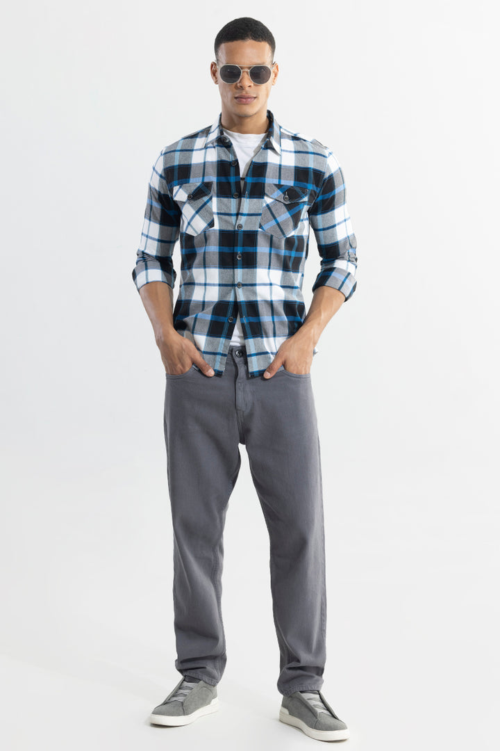 Grid Hatch Vivid Blue Checks Shirt